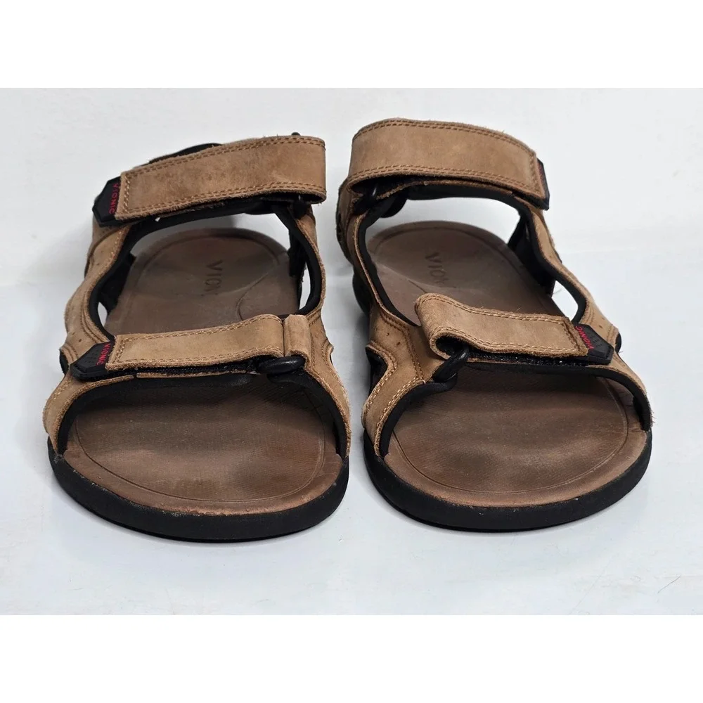 Vionic Neil Mens Size 9 Leather Orthotic Active Sandals Brown ASR1596 Strappy